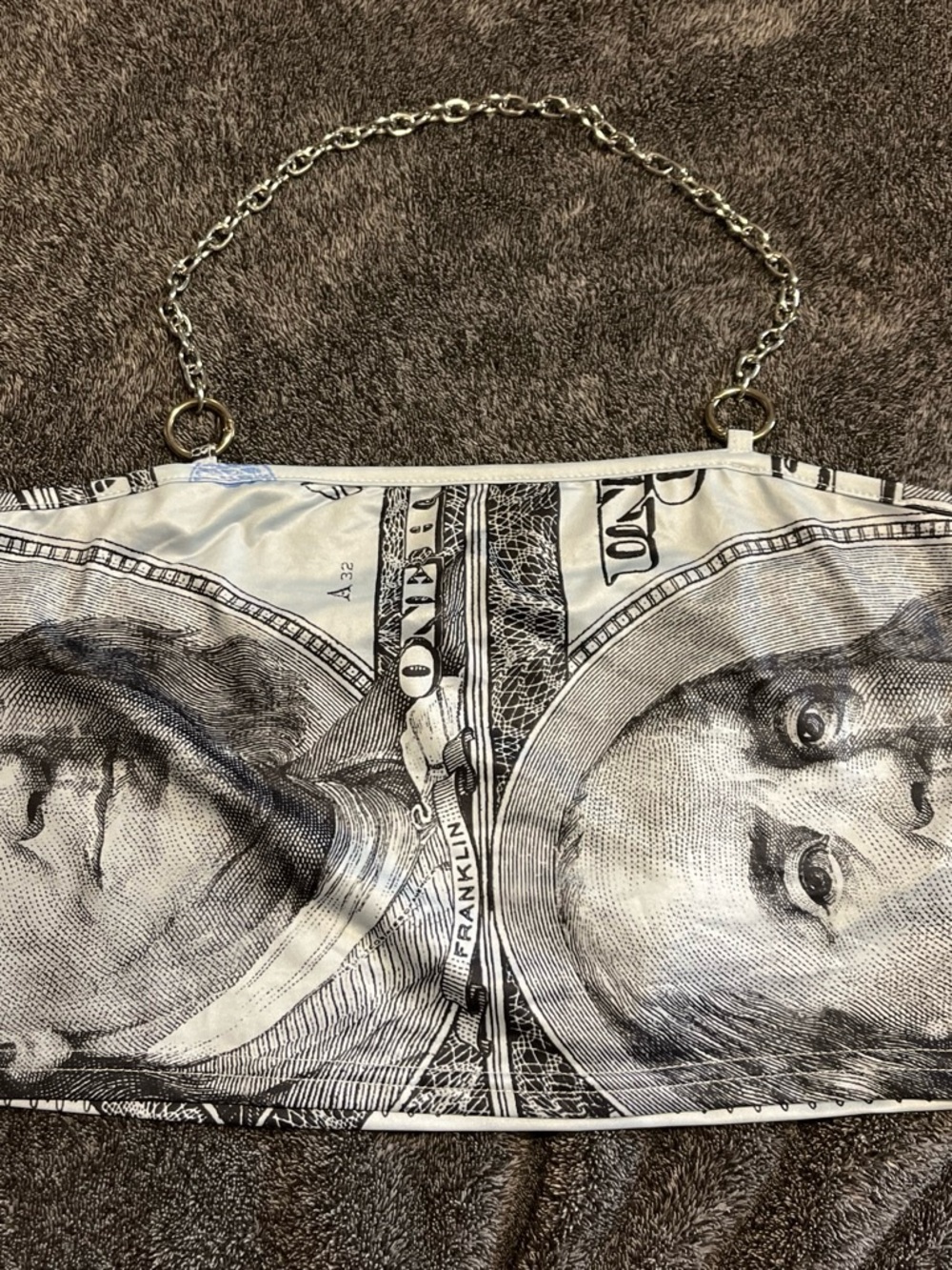 Novelty Black & White Money Print Chain-Handle Women’s Bag